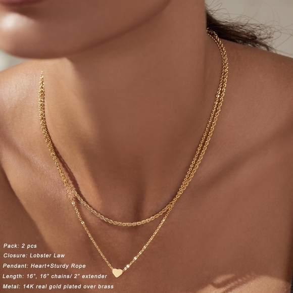 Layered Heart Necklace Pendant Layering Necklaces in 14K Gold Dainty - Picture 6 of 6